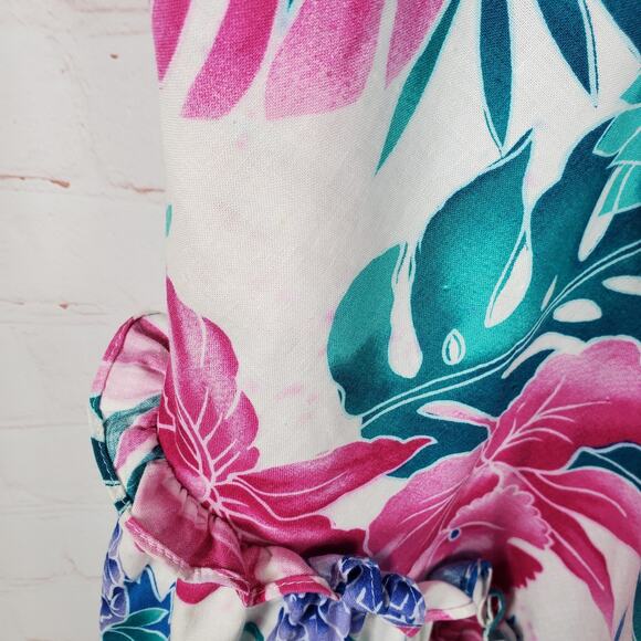 Vintage 70s Hilo Hattie Shift Sun Dress Size M Ruffle Sleeveless Pockets Cotton - Picture 3 of 13